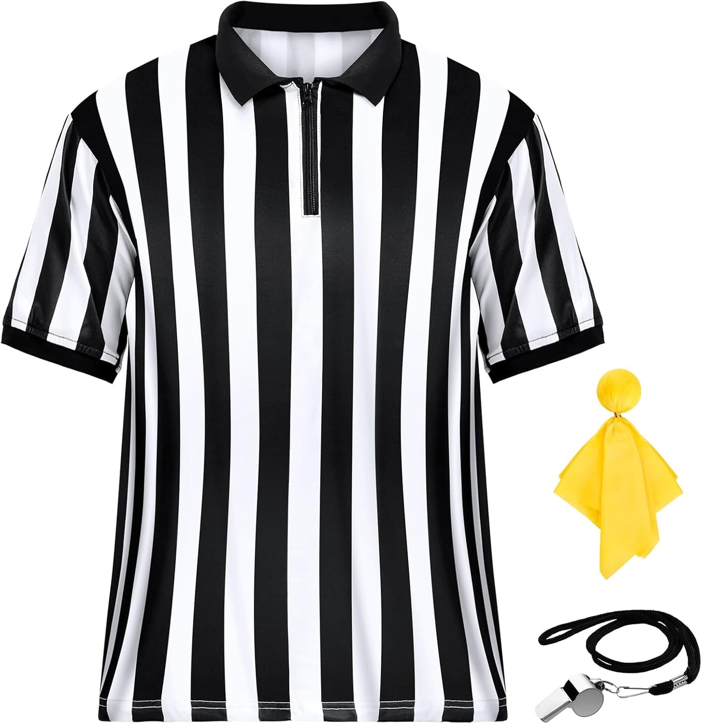 Skiennix Men's Referee Costume Kit - Complete Umpire Jersey with Whistle & Penalty Flag | Ideal for Soccer & Cosplay