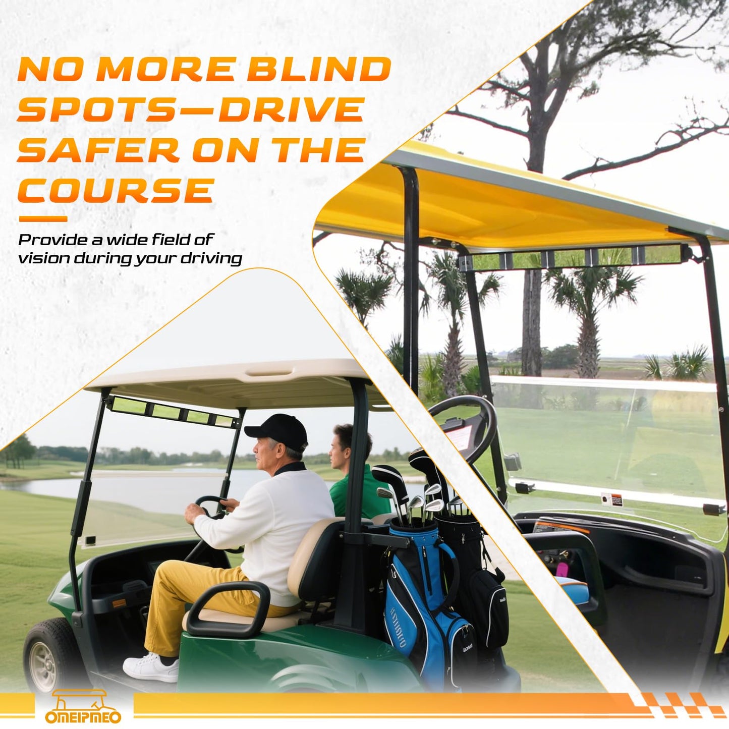 Universal Golf Cart 4 Panel Mirror, Wide Angle Rear View Mirror for YAMAHA, Club Car, EZGO, Golf Cart Mirrors Eliminate Blind Spots, High-Definition Vision, Anti-Shake