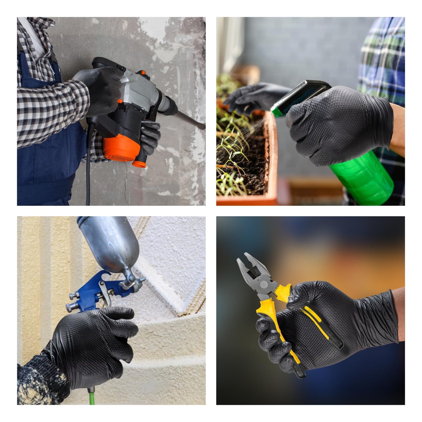 ANBOSON 10mil Nitrile-Gloves Disposable-Black Chemical-Resistant Rubber - Mechanic Gloves Heavy Duty, Latex Free, Diamond Grip (500, X-Large)