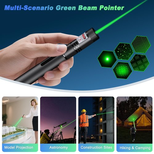 [Professional]USB-C Rechargeable High Power Green Pointer, Long Range with Star Cap&5 Adjustable Modes, Tactical Flashlight for Construction, Astronomy, Outdoor Hunting,Hiking&Camping, Presentations
