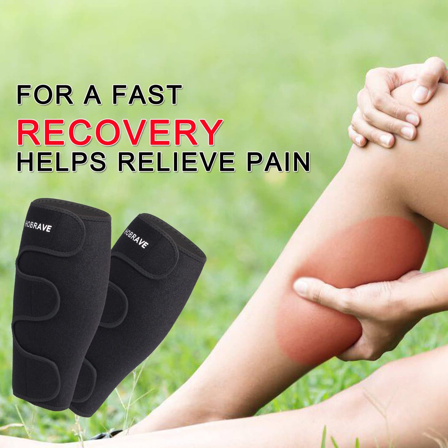 Hobrave Calf Brace Shin 2 Pack Splint Compression Wrap Sleeve for Torn Calf Muscle Pain Relief Strain Sprain Injury Adjustable Leg Support Men and Women