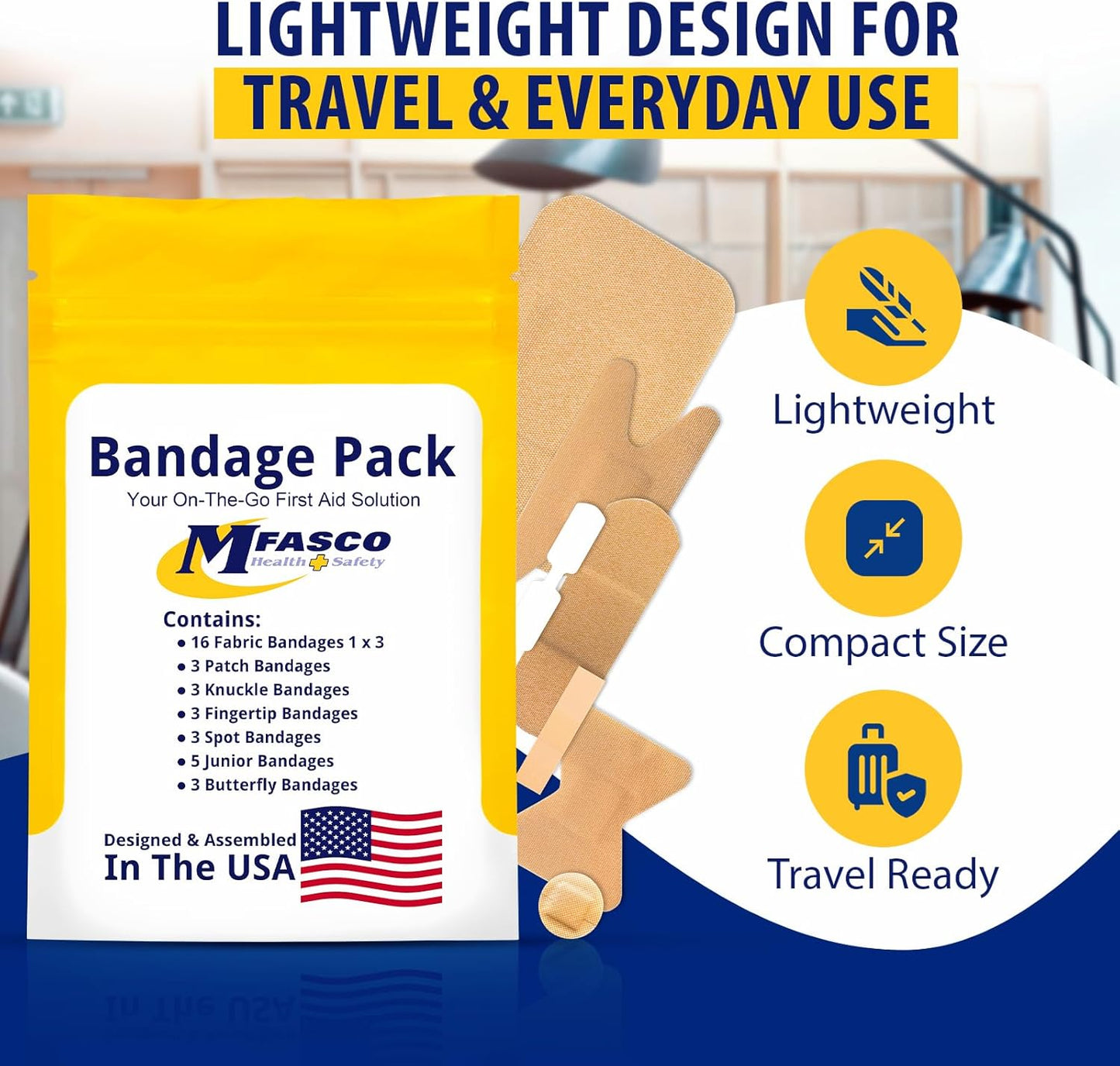 MFASCO First Aid Kit Bandage Refill Pack - Assorted Fabric Bandaids for Quick Relief - Small & Portable