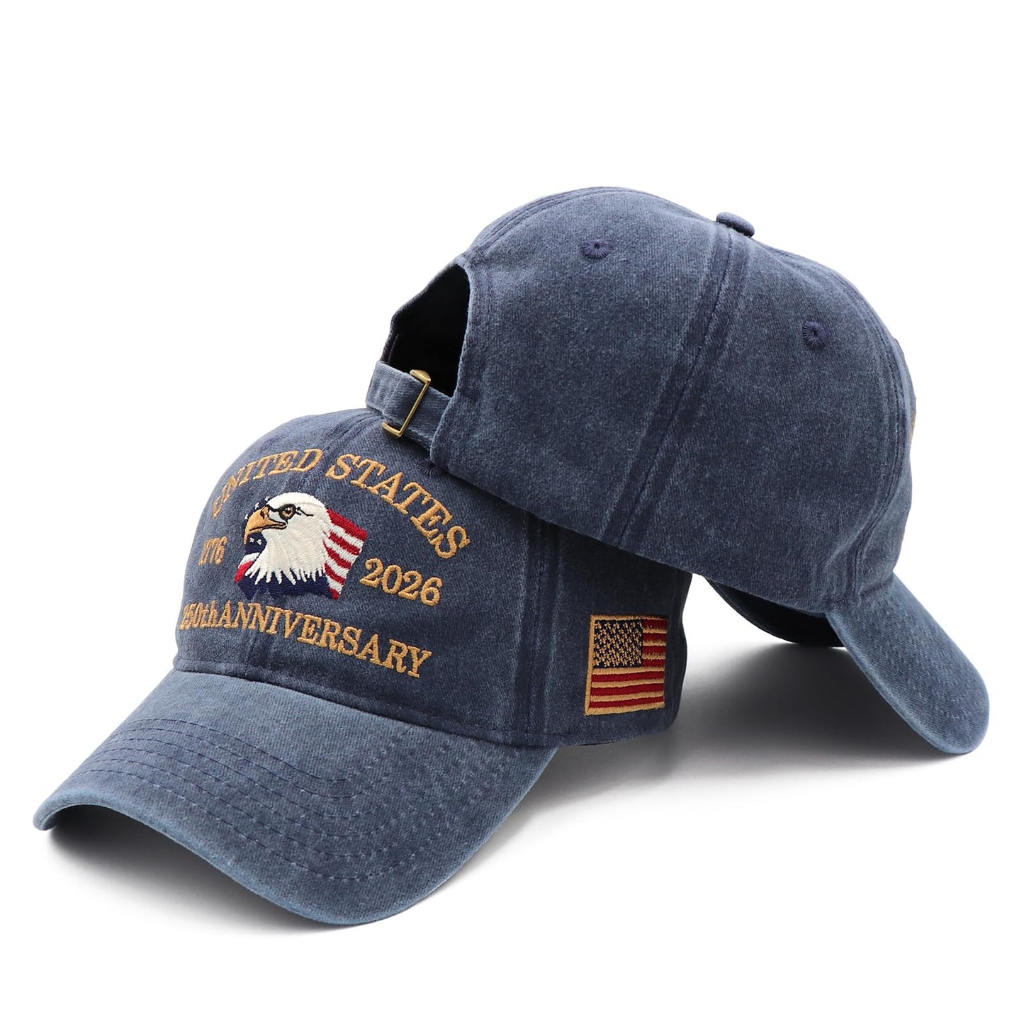 250th Anniversary USA Hat United States 250 Year American Anniversary Hat Patriotic Eagle Embroidery Adjustable Baseball Cap Navy Blue
