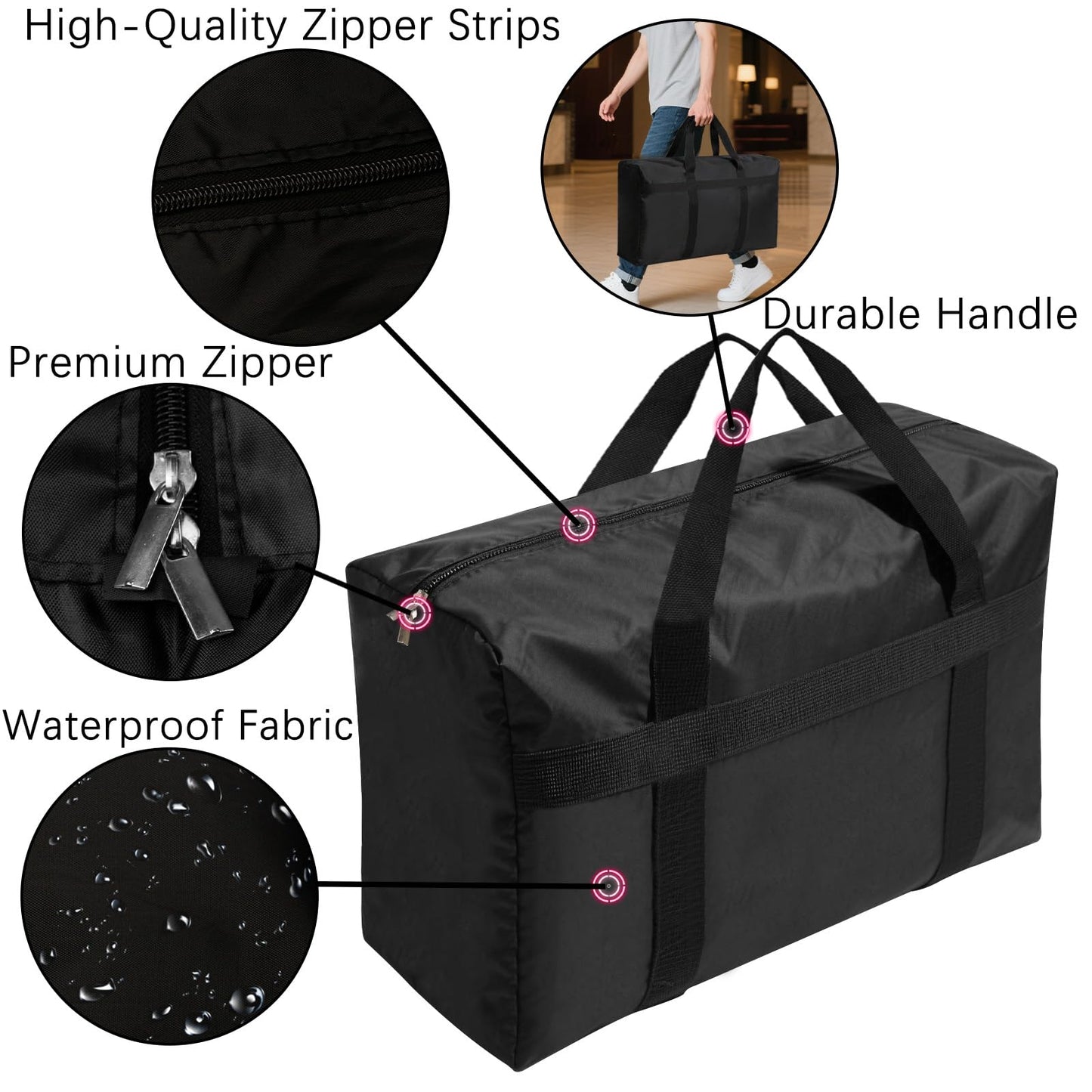 Kvoike Extra Large Moving Bags with Strong Zippers, Storage Bags with Carrying Handles, Duffle Bag Packing Bags for Moving, Storage, Travel and Camping, Storagebag Totes for Space Saving