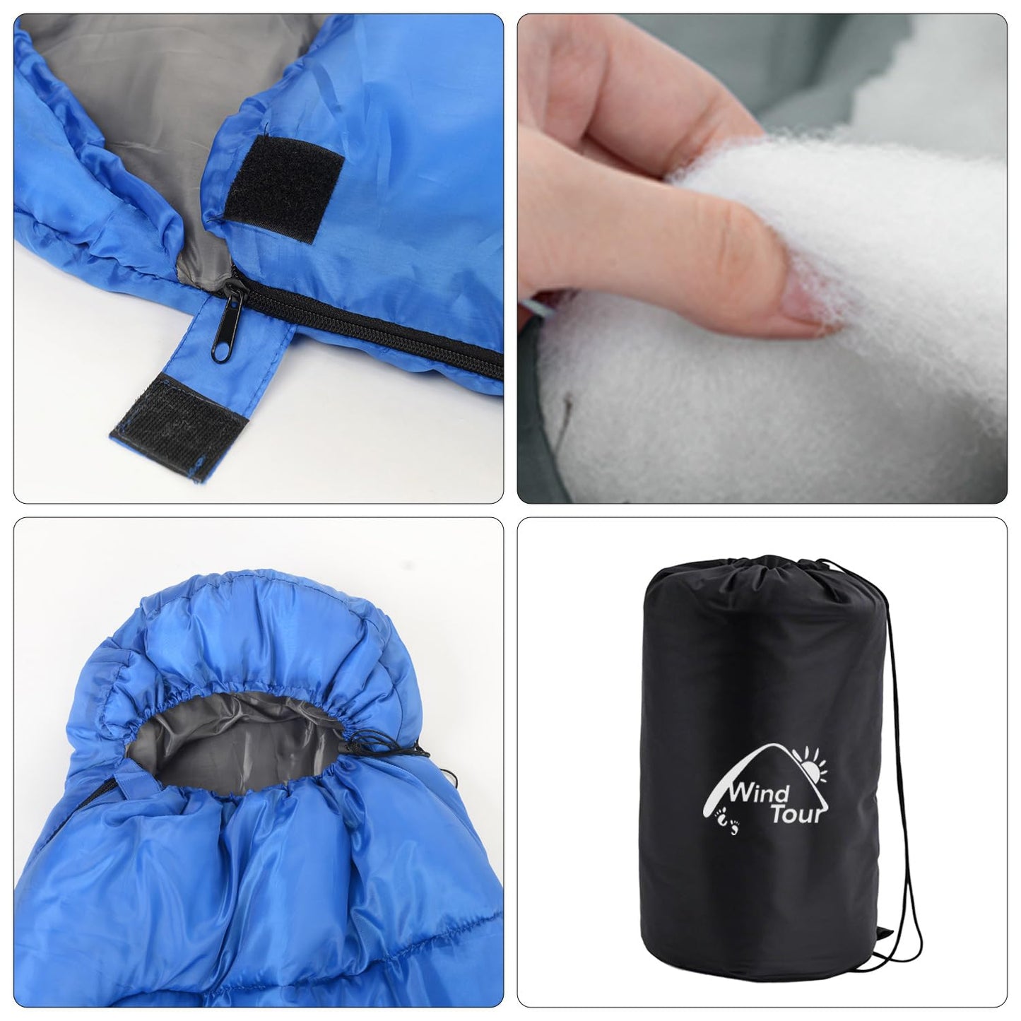 Wind Tour 3 Season Lightweight Waterproof Sleeping Bag Indoor & Outdoor for Hiking Backpacking Camping Traveling