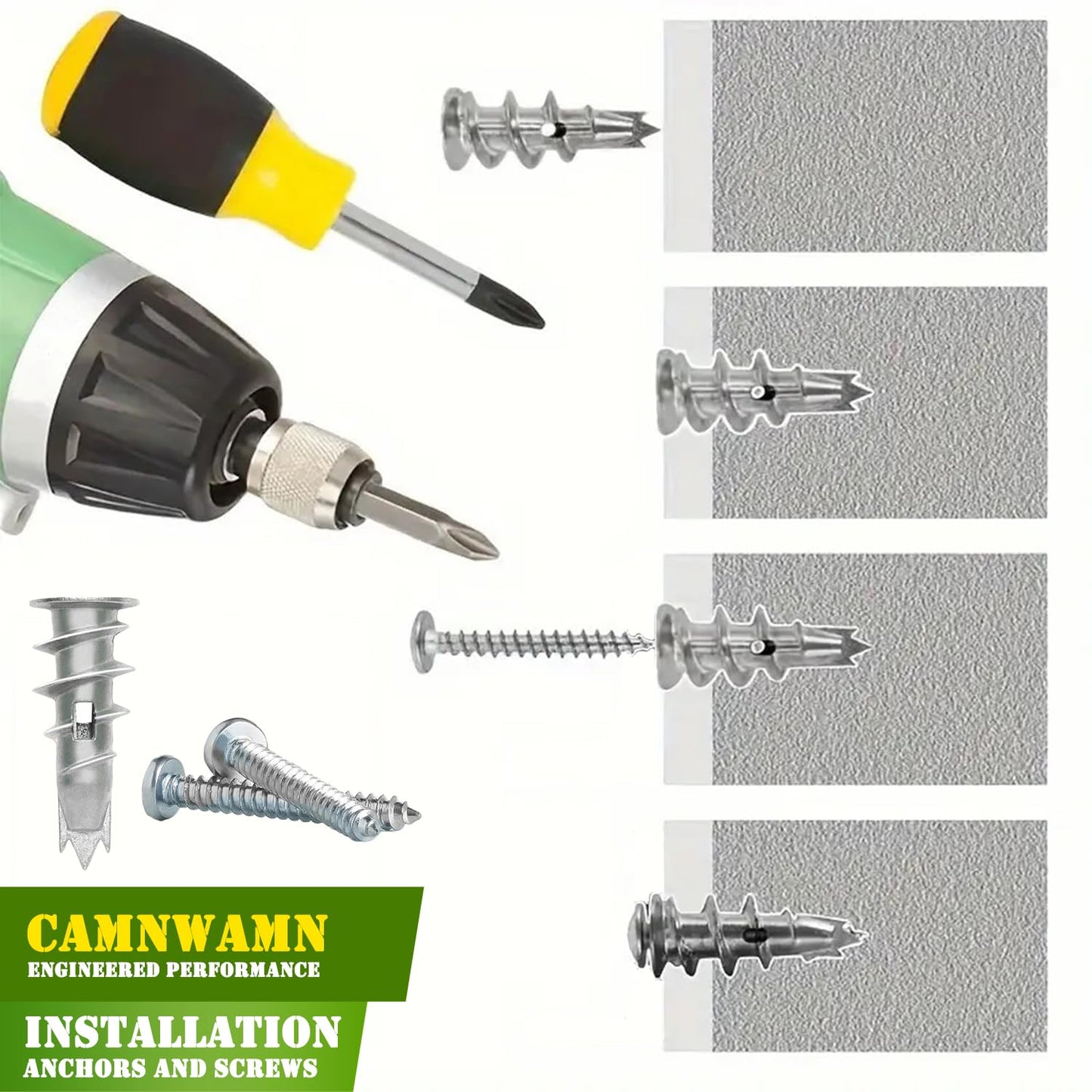 #8 Zinc Metal Self-Drilling Drywall Anchors, 100pcs (50 Anchors+50 Screws) Hollow Metal Wall Anchors and Screws Kit with Cross Groove Drill Bit, 50pcs Heavy Duty Anchors 50pcs #8 x 1-1/4" Screws