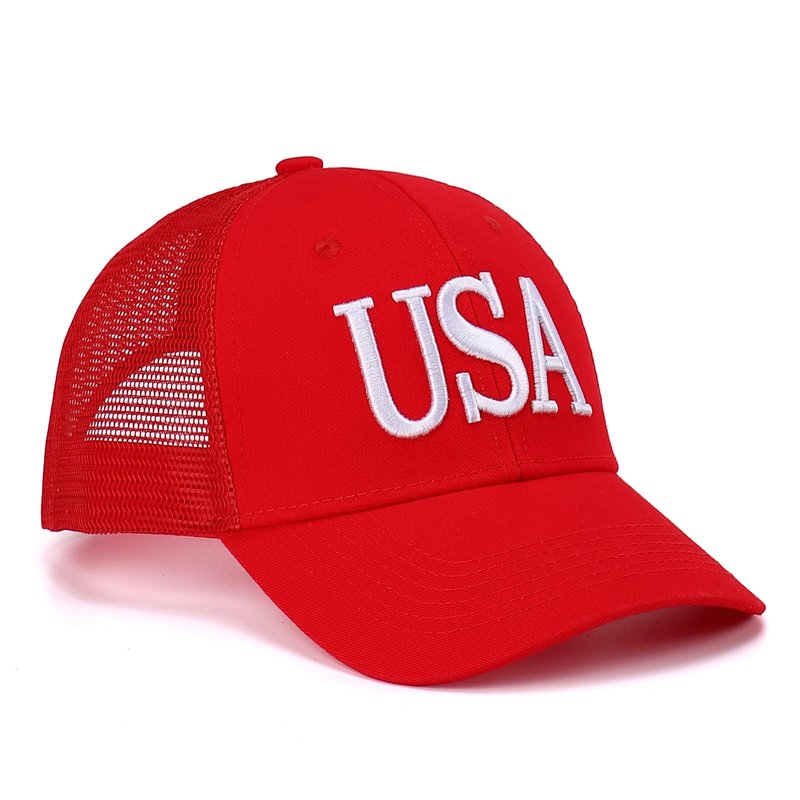 USA Trucker Hat for Men & Women American Flag Cap Adjustable Baseball Cap Mesh Snap Patriotic 3D Embroidered Cap(Red)