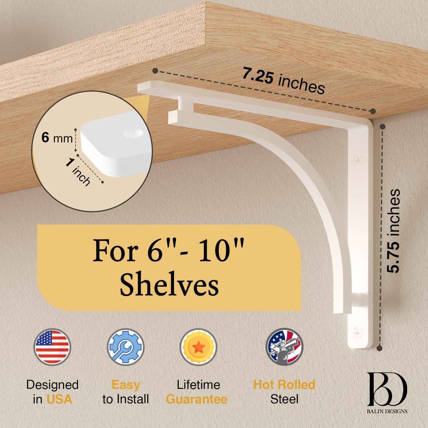 Heavy Duty 8-Inch Black Shelf Brackets - Wall Mounted L Bracket Set of 4 with Hardware