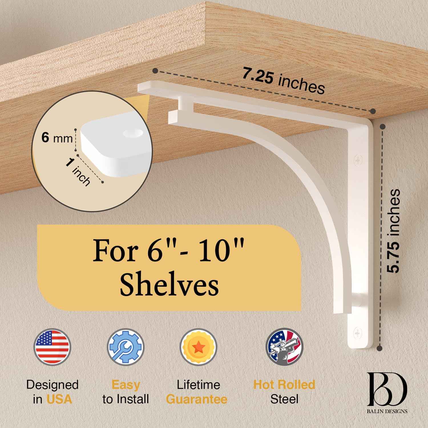 Heavy Duty 8-Inch Black Shelf Brackets - Wall Mounted L Bracket Set of 4 with Hardware