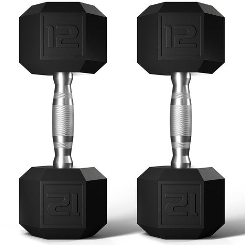 GRETERST Dumbbells Set Rubber Coated Hex Hand Weights Exercise & Fitness for Home Gym Workouts Strength Training Equipment, Black, 12LB