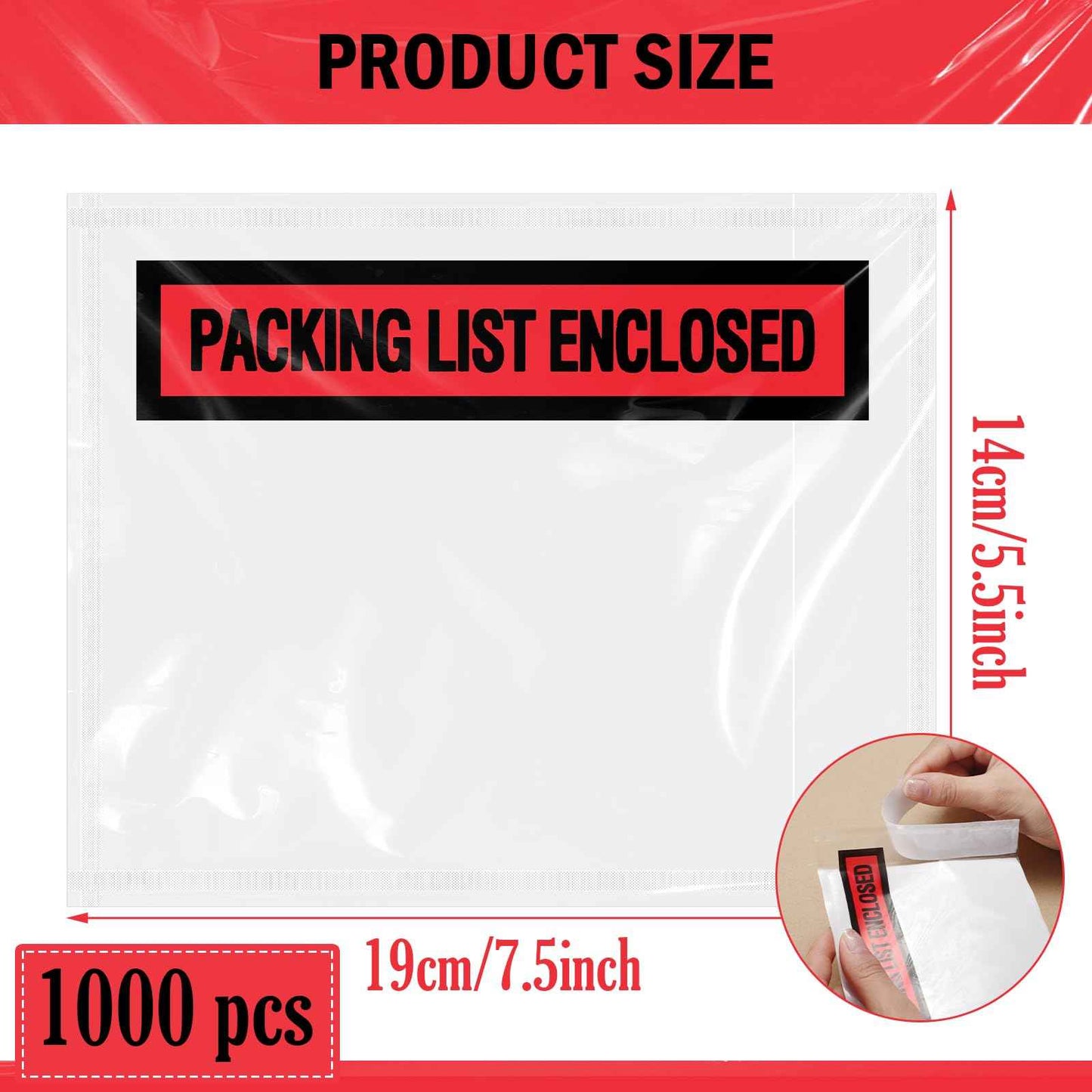 1000 Pcs Packing Slip Envelope Pouches Clear Self Adhesive Shipping Label Sleeves Waterproof Packing List Envelopes Pockets Top Loading Shipping Pouches Enclosed Bags (Red,7.5" x 5.5")