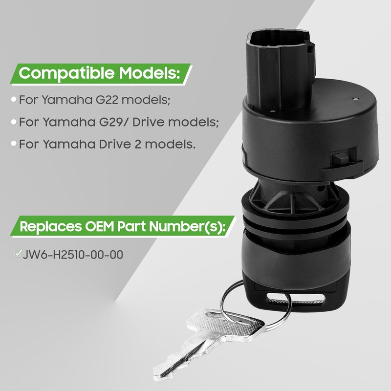 10L0L Golf Cart Ignition Key Switch for Yamaha G22 G29 Drive - 3 Position Switch Assembly with 2 Standard Keys for Yamaha Gas Golf Cart (OEM JW6-H2510-00, JW1-H2510-00-00)