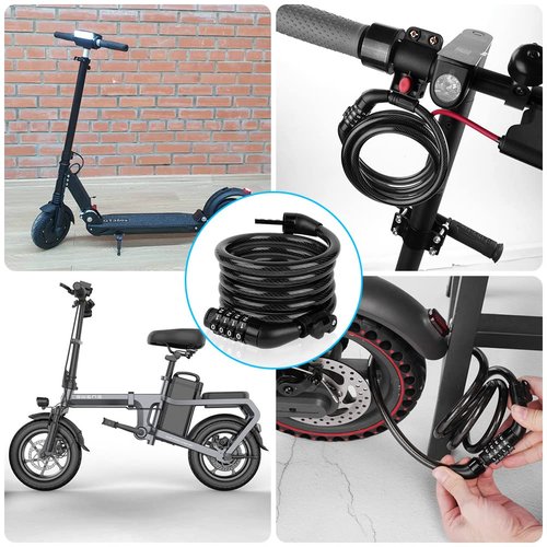 Ainiv 4FT Scooter Lock Anti-Theft, Bike Locks Cable Combination 4 Digit/12 Steel Cables Resettable Compatible for Xiaomi M365/Max/GXL/Ninebot/Segway Scooter/Moto/Bicycle Lock with Lock Holders