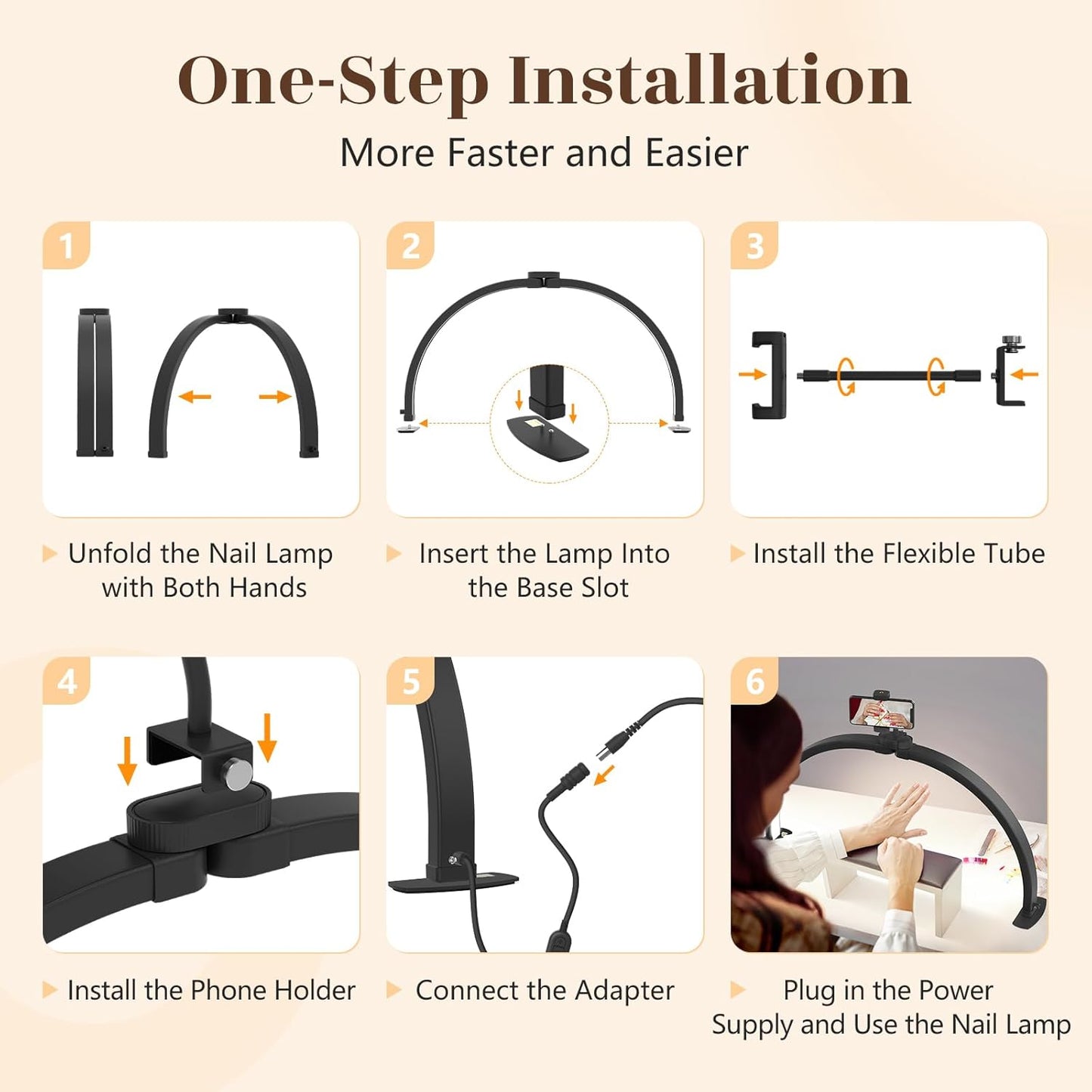 Yokilly Foldable Half Moon Nail Desk Lamp with Phone Holder - 3 Color Modes & 10 Brightness Levels for Manicure Salon