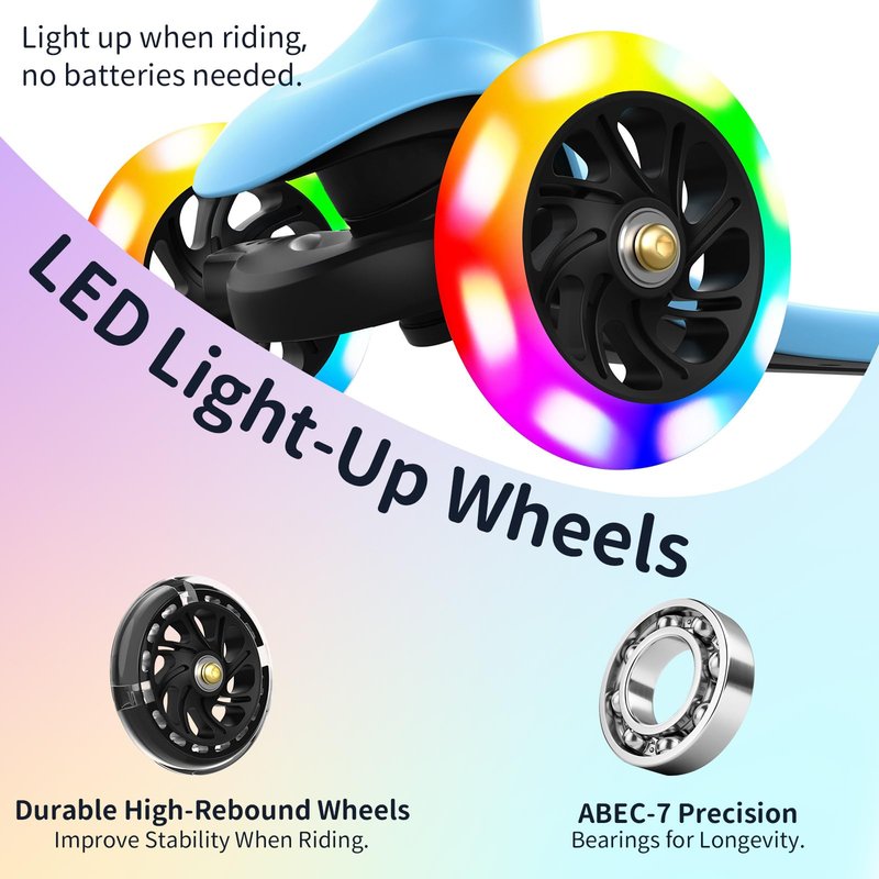 BELEEV A6 Kids Scooter with LED Light-Up Wheels & Deck, 3 Wheel Kick Scooter for Toddlers Girls Boys Ages 3-8, 4 Adjustable Handlebar, Lean to Steer, Non-Slip Deck, Lightweigh Scooter for Kids (Blue)