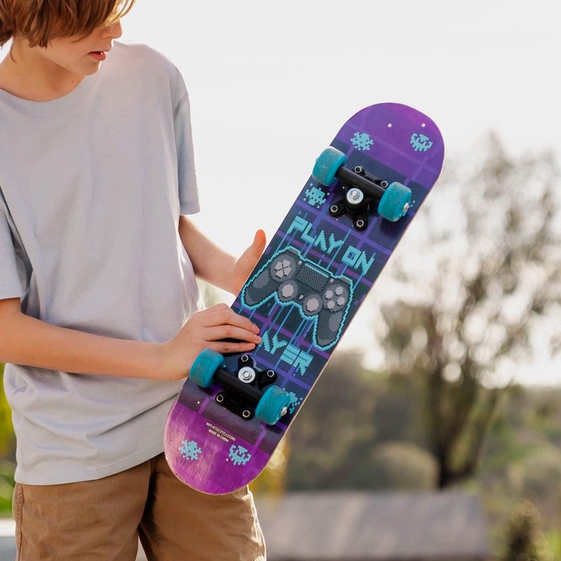 24" Mini Maple Complete Skateboard | ABEC 7 Bearings | Double Kick Concave Deck | Kids Skateboard, Ages 5-8
