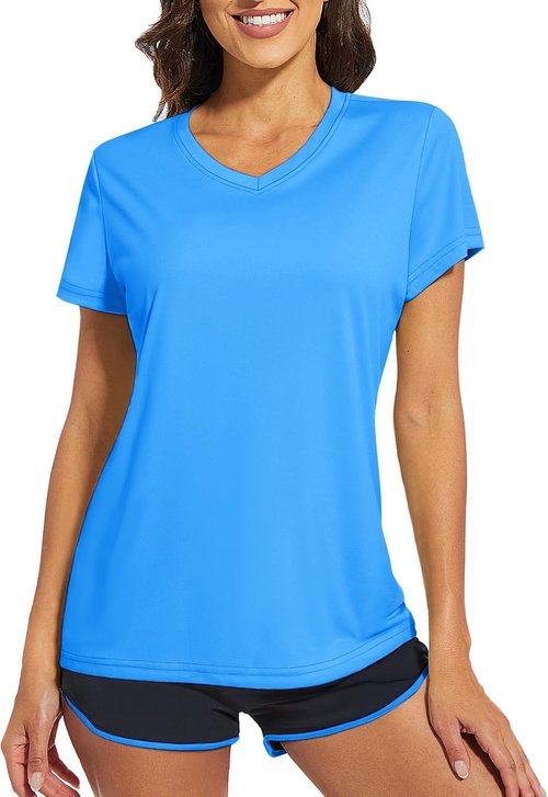 Cavva Women's Athletic V-Neck Workout Tops - Quick Dry, UPF 50+ Sun Protection, Short Sleeve