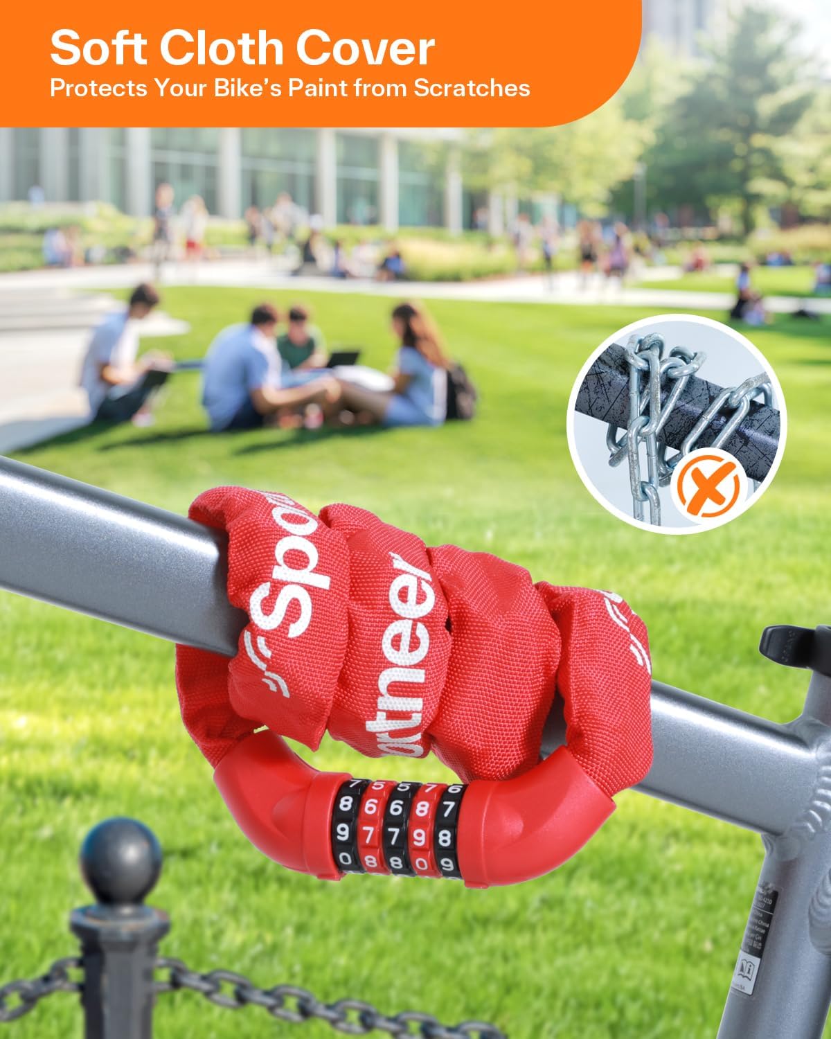 Sportneer Bike Lock - High Security 5-Digit Combination Anti-Theft Chain Lock | 3.2/3.6/4ft Heavy Duty for Bikes, Motorcycles, Scooters & Gates - 4/6mm Thick, Keyless Design