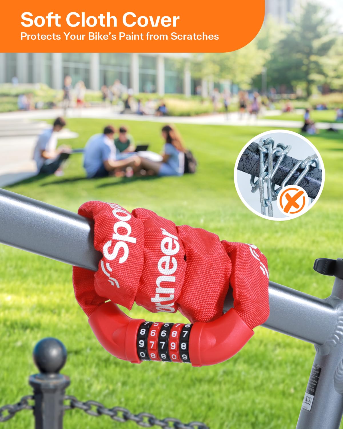 Sportneer Bike Lock: 5 Digit Combination High Security Anti Theft Bike Chain Lock - 3.2/3.6/4ft Heavy Duty Resettable Keyless Bicycle Lock for Bike, Motorcycle, Scooter, Door & Gate - 6mm Thick