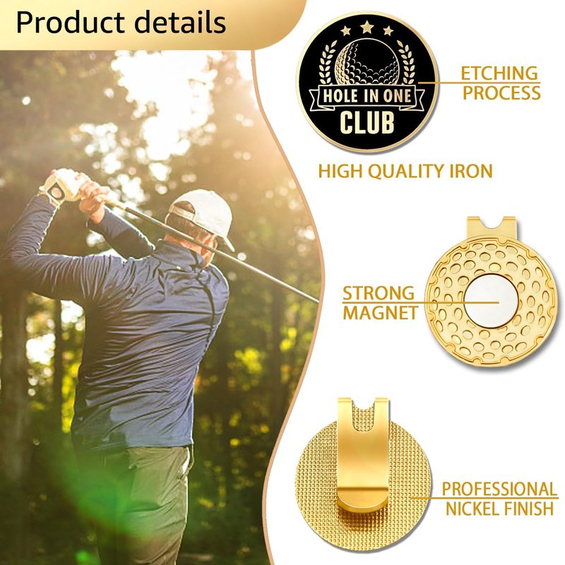 GEYGIE Hole in One Club Black Gold Golf Ball Marker with Magnetic Hat Clip, Golf Accessories for Men Women, Golf Gifts for Men Women Golfer, Birthday Retirement Gifts for Golf Lover Golf Fan?B?