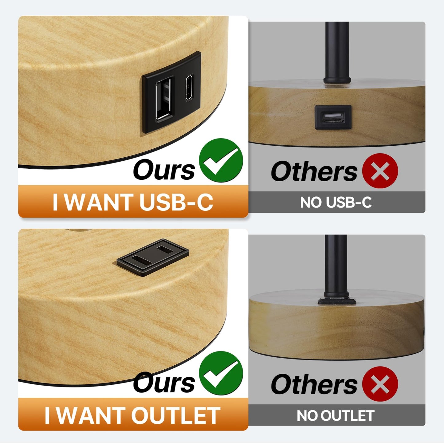 KPQ Small Bedside Lamp Touch Control Table Lamp with USB A+C Charging Ports & AC Outlet 3-Way Dimmable Nightstand Lamp with Linen Fabric Shade for Bedroom Living Room