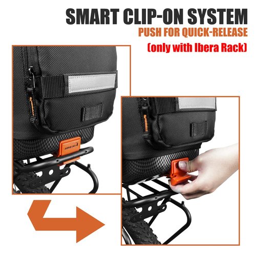 Ibera Bike Bag Commuter 17L - Clip-On Bike Rack Bag with Shoulder Strap - Hard Base, Reflective Trim & Taillight Compatible - Bicycle Bag for Daily Use & Commute - PAKRAK ONLY FOR IBERA RACKS