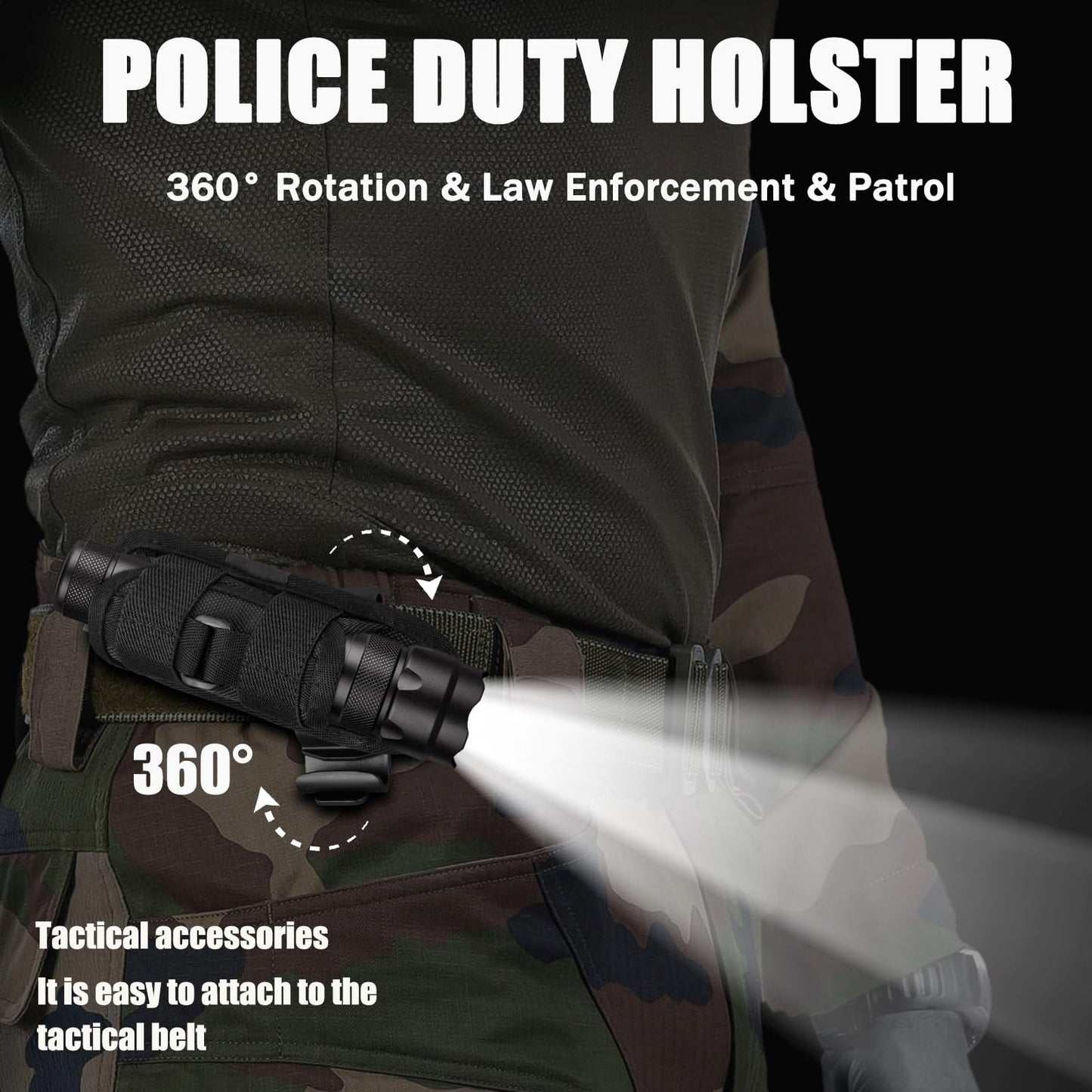 FandyFire 1000 Lumen Tactical Flashlight with Holster, Super Bright Single Mode Law Enforcement - Police LED Flashlight for Security and Duty Belt Mini Torch 502B