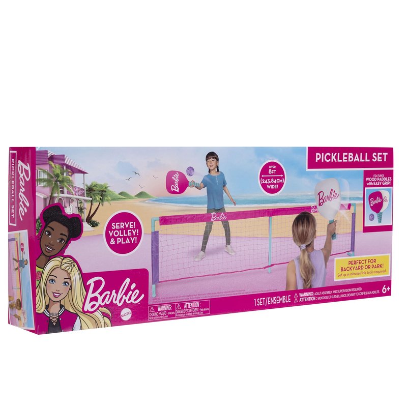 Barbie Kids Pickleball Set – Includes 2 Paddles, 1 Ball & Net – Portable Outdoor/Indoor Pickleball Game for Girls – Backyard, Driveway, Beach, Park, or Home Play