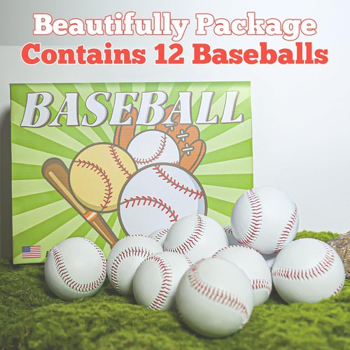 Baseball 12 Pack - Standard Size 9 Inch Leather Covered Training Balls for Practice & League Play