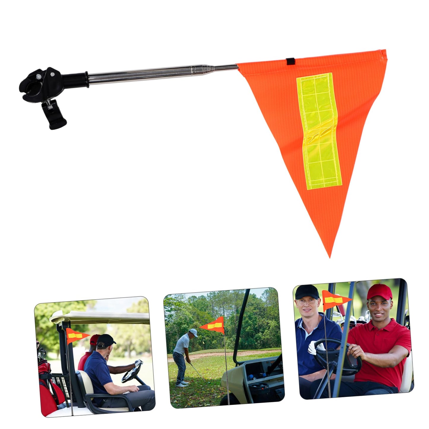 HAWILLOSCH Reflective Golf Cart Safety Flag Telescopic Pole Orange Triangle Flag for Wheelchairs Portable Adjustable Height for Outdoor Use