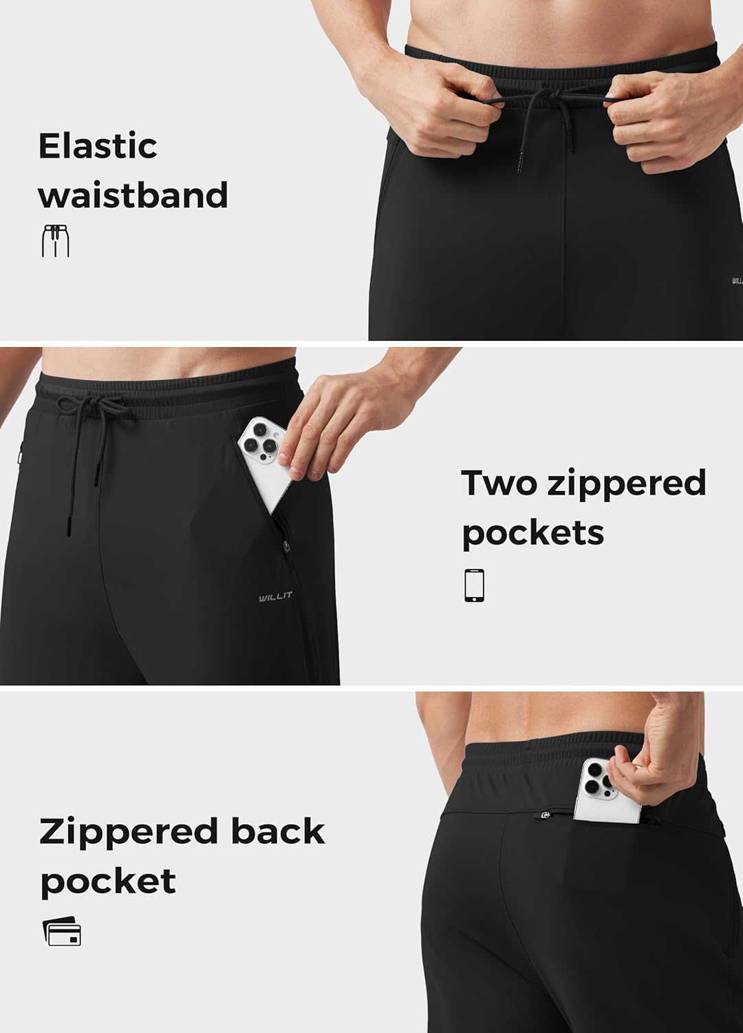 Willit Men's Athletic Joggers - Comfortable Workout Sweatpants with Zipper Pockets | Perfect for Running and Gym