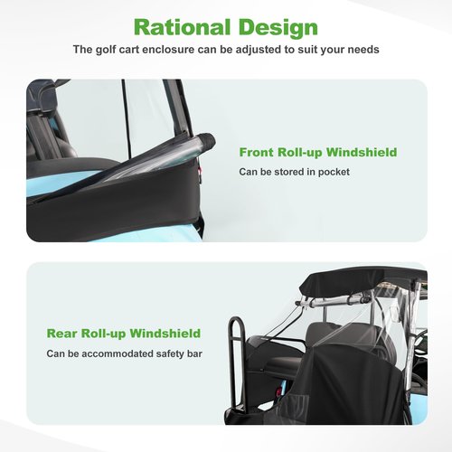 10L0L Golf Cart Enclosure for Club Car Precedent 4 Passenger, Fits 57'' Roof with 4-Side Zipper Doors, 360° Panoramic Windows & Security Side Mirror Openings