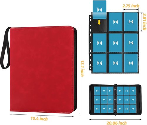 GERMUN 720 Card Binder - Premium 9 Pocket Trading Card Album for MTG, TCG & Sports Cards (Red)