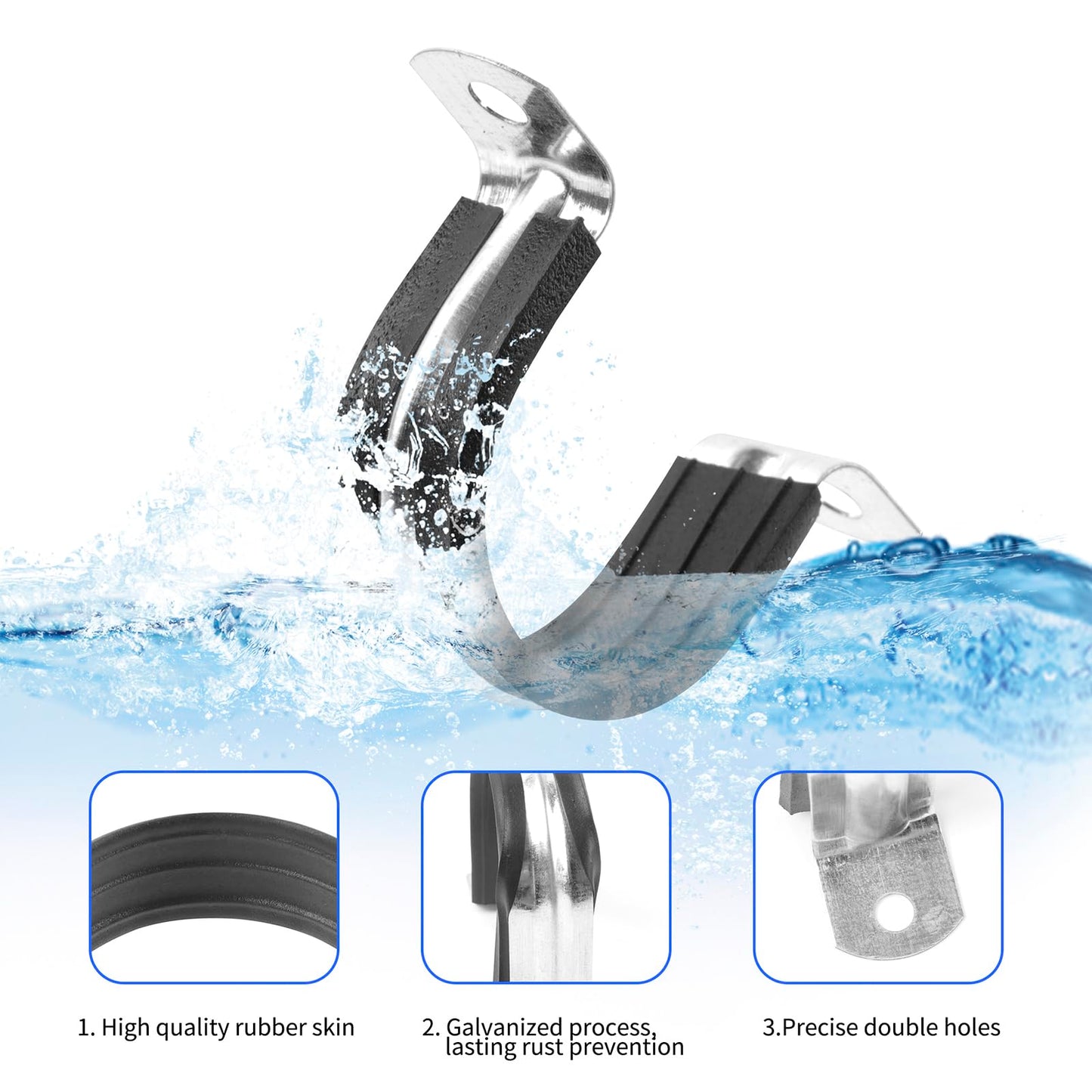 JDHGSHL 1 Inch Reinforced Rigid Pipe Strap, 20 PCS 2 Holes U Bracket Cable Clamp Hanger, Rubber Cushioned Insulated Clamp, Conduits Strap Clamps for Pipe Fixing on Various Surfaces(25mm)