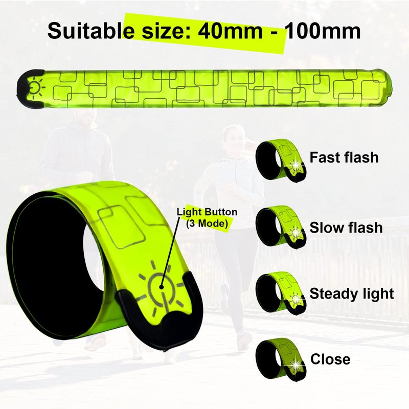 TRAYIU LED Safety Wristband Lights - Rechargeable Light Up Arm Ankle Band Kids Magic Slap Glow Bracelets Reflective Belt High Visibility for Night Cycling Walking Joggers Running Gear