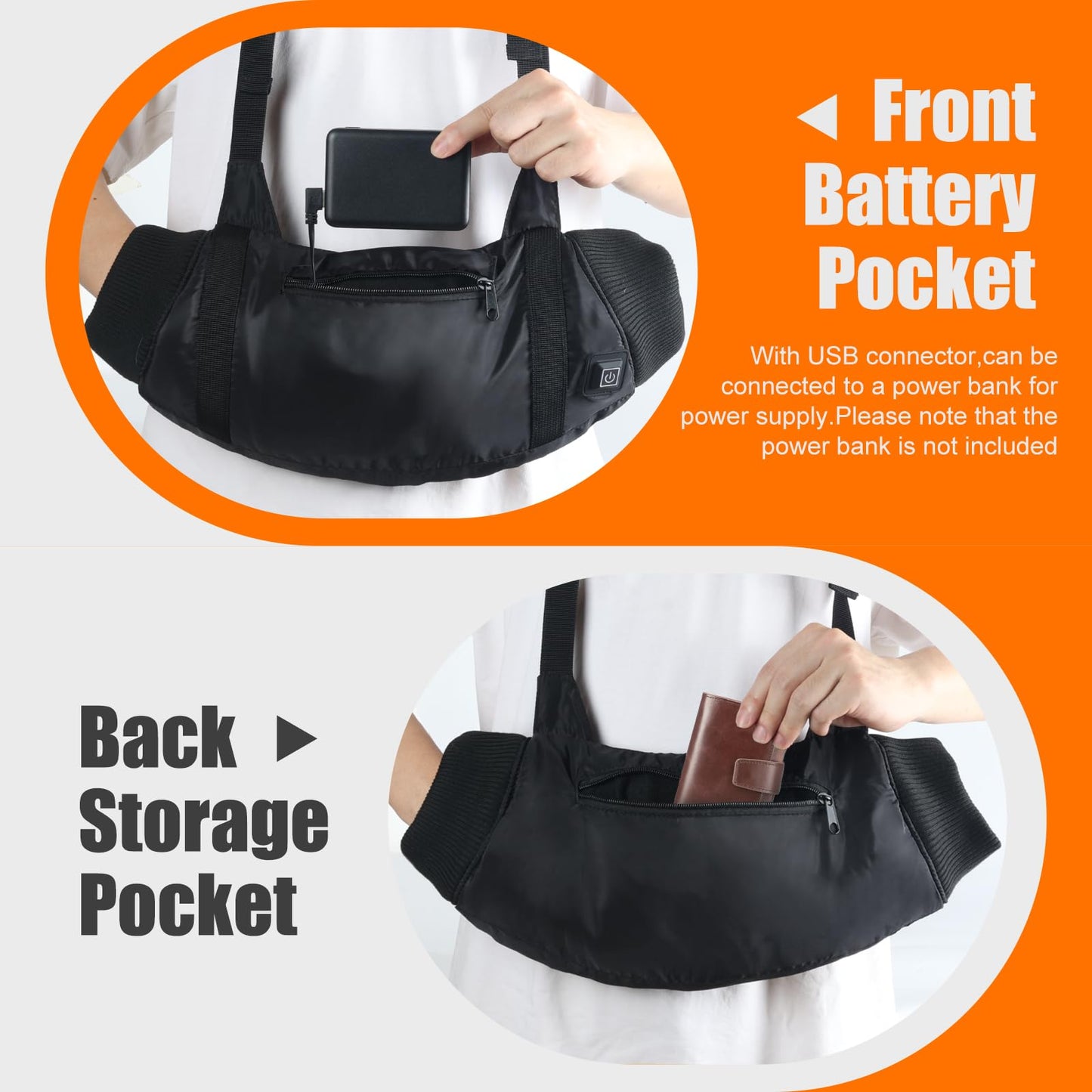 Heated Hand Warmers Pouch Electric Heated Hand Muff with 3-Level Heat Setting, Adjustable Strap, 2 Pocket, and USB Plug Hand Warmer Pouch for Hunting, Football, Golf, Fishing, Camping(No Power Bank)