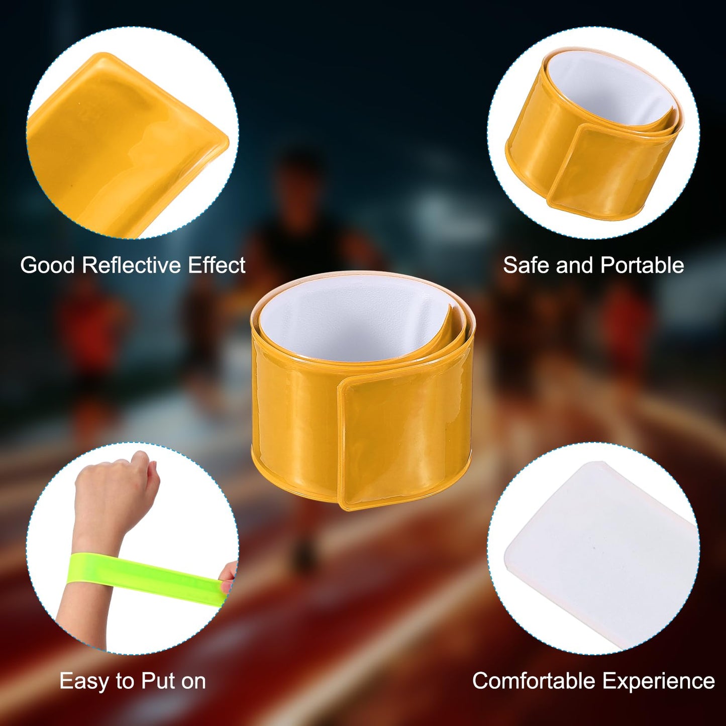 PATIKIL Reflective Slap Bands, 12 Pcs Reflector Band Snap Bracelet Armbands High Visibility Safety Reflectors Wrist Strap Strips for Night Jogging Cycling Running Hiking, Gold