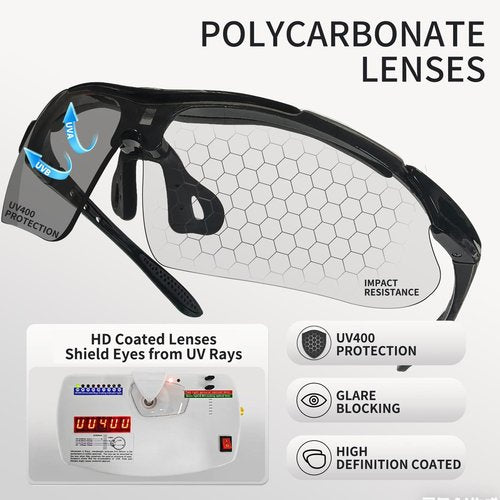 JIWYMFE Photochromic Cycling Glasses for Men Women, 100% UV Protection Wraparound Cycling Running Glasses, Anti-Sweat Anti-Wind Non-Polarized Safety Glasses for Baseball Golf Pickleball