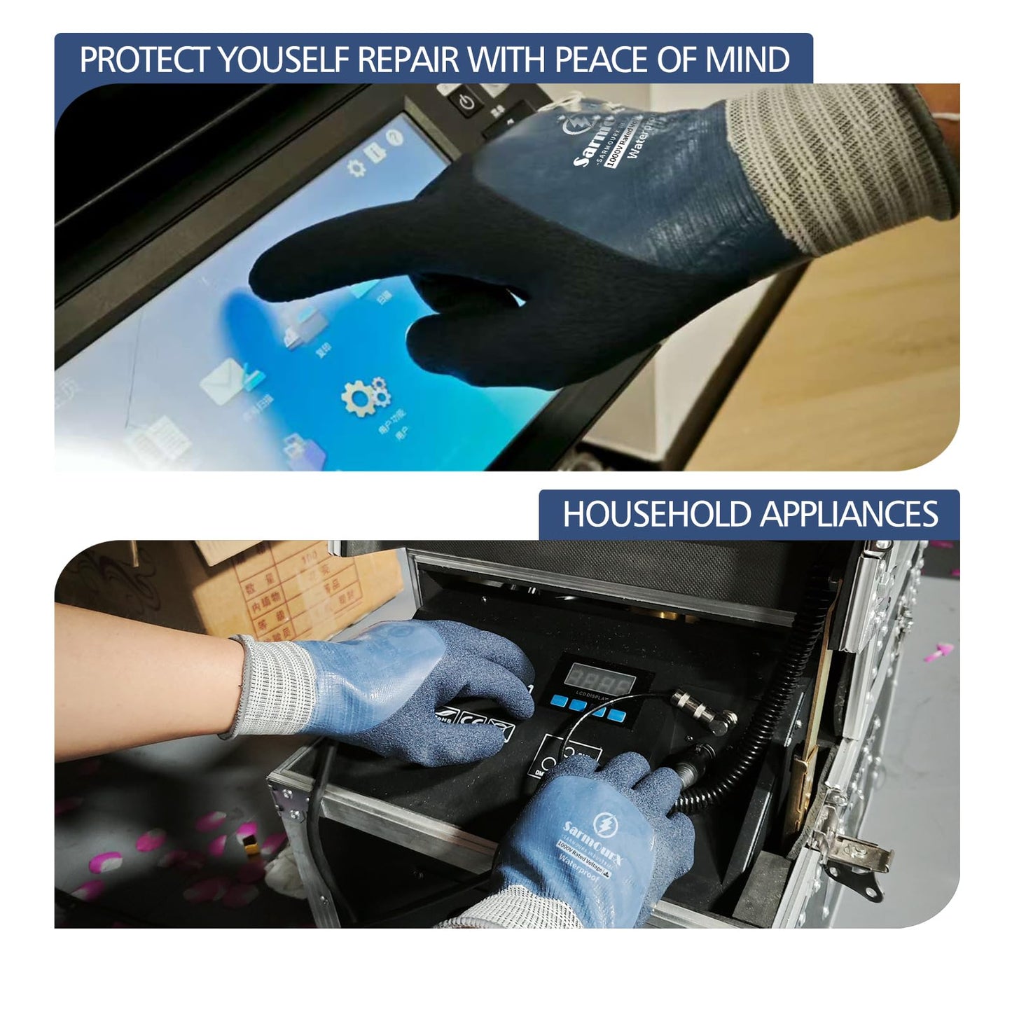 SarmourX Electrician Gloves 1000V High Voltage Insulated Work Gloves Waterproof Electrical Gloves Rubber Non-slip Design