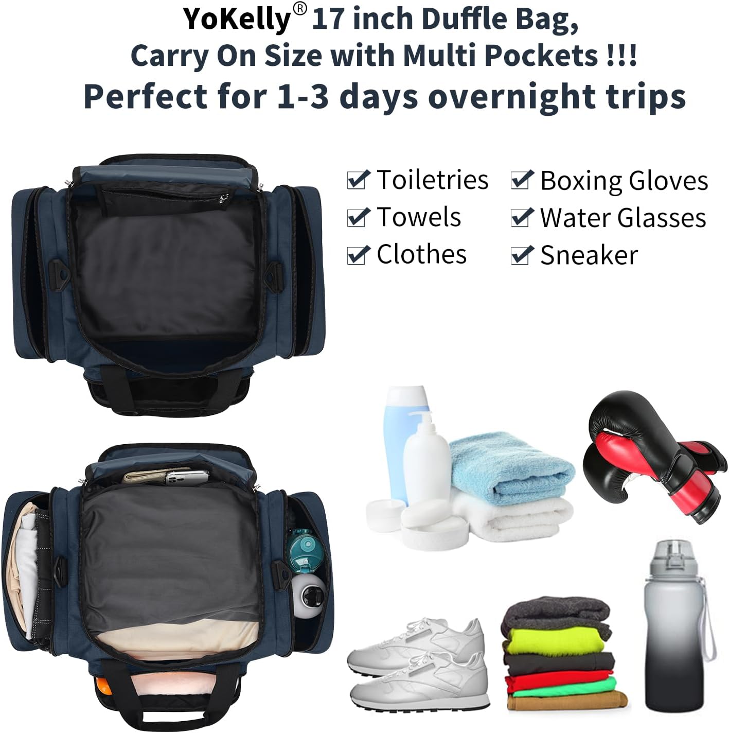 Skiennix Small Duffel Bag - 17-Inch Carry-On Weekender for Travel & Gym | Navy Color
