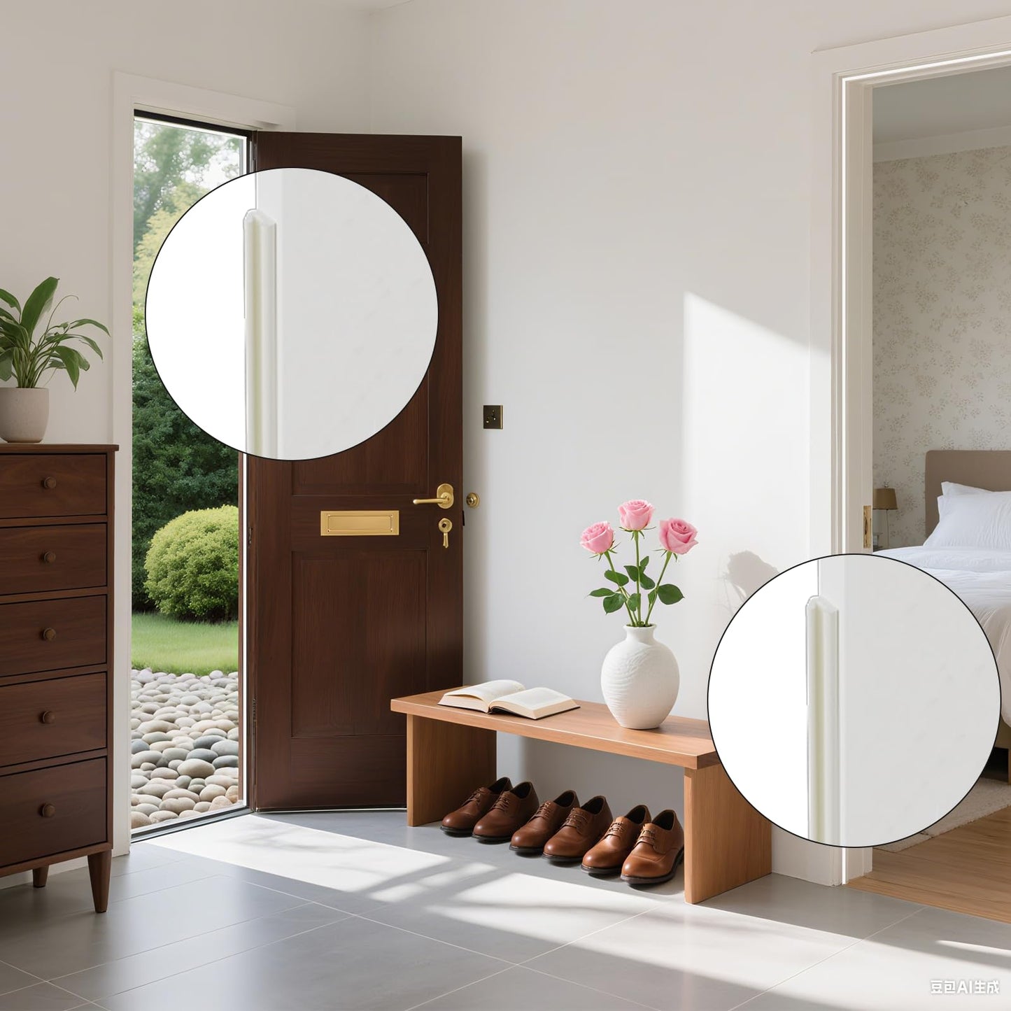 Foam Weather Stripping Door Seal Strip, V Shape Self-Adhesive Backing Door Weatherstripping for Door Frame Insulation Small Gap,Anti-Collision Soundproof Windproof Dustproof Tape（19.7Feet,White）