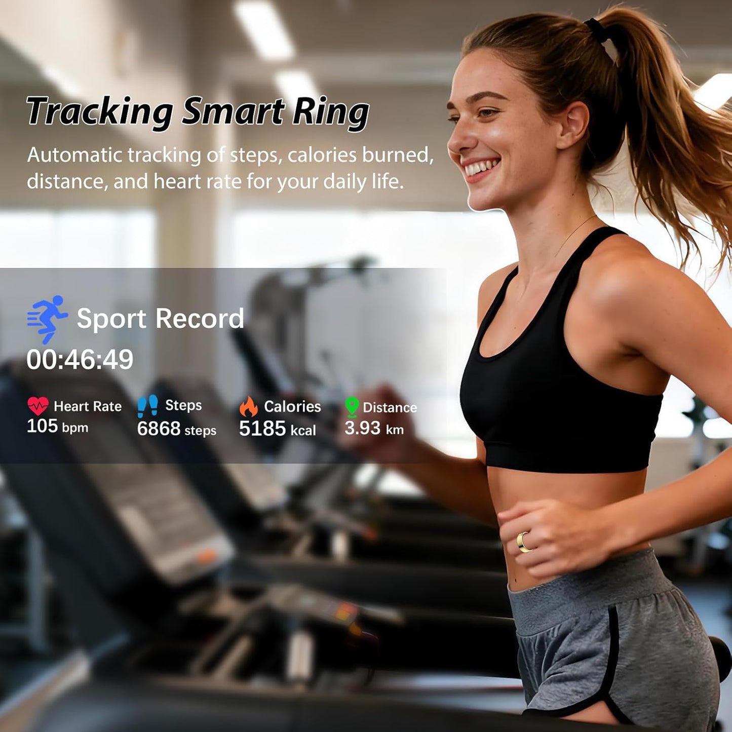 Skiennix Smart Health Ring - Fitness Tracker with Heart Rate, Blood Oxygen & Sleep Monitoring | IP68 Waterproof (Gold, Size 8)
