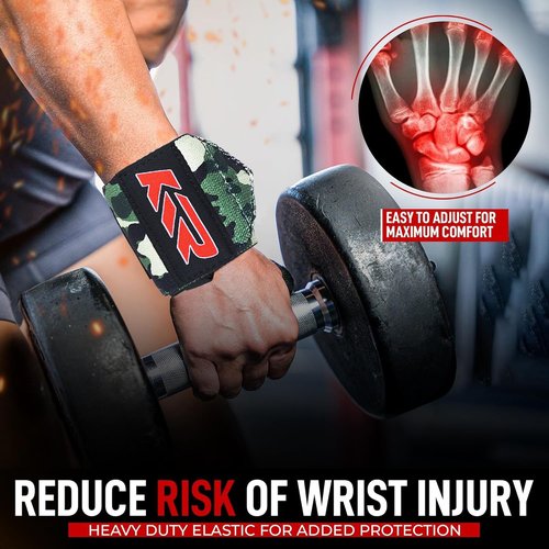 KTR Camo Printed Wrist Wraps for Men & Women | Premium Gym Wrist Straps for Powerlifting, Strength Training, & Weightlifting Support (Army Camo)