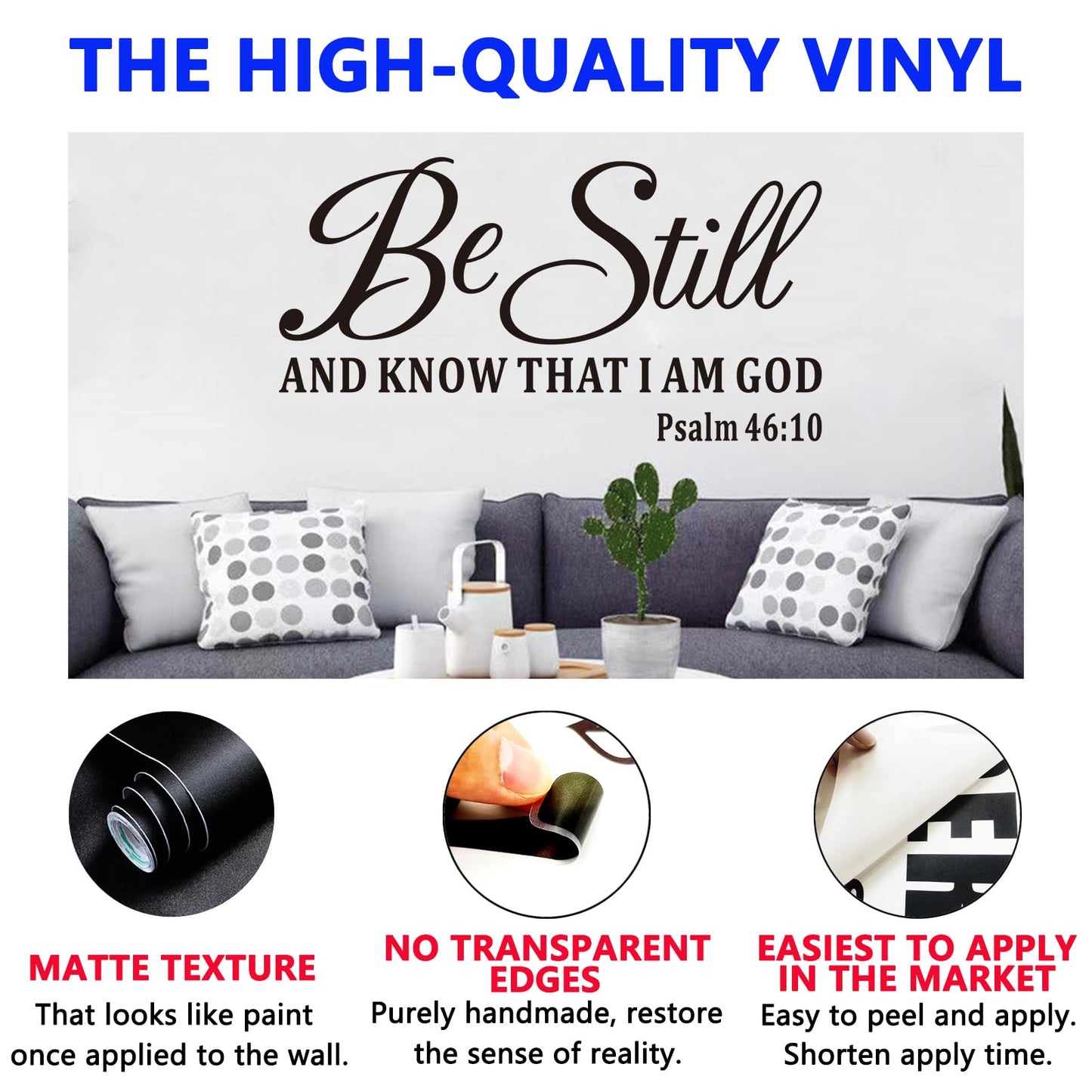 Bible Verse Wall Stickers for Bedroom: Christian Quotes Inspirational Positive Vinyl Art Wall Decals for Living Room Wall Decor - Be Still and Know That I am God 21" X 11"