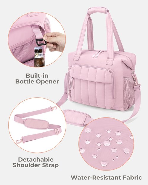 Puffer Cooler Bag 35 Cans Insulated Soft Cooler for Women Lightweight Ice Chest Leakproof & Portable Lunch Coolers for Picnic, Beach, Camping, Work, Travel, Trip (Pink)