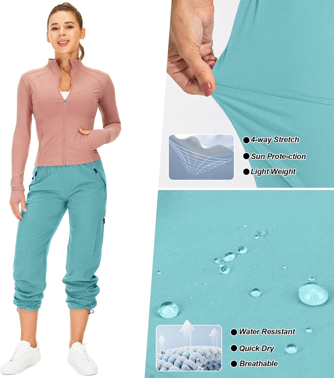 Skiennix Women's Hiking Pants - Quick Dry, Lightweight UPF 50 Travel & Golf Cargo Pants with Zipper Pockets
