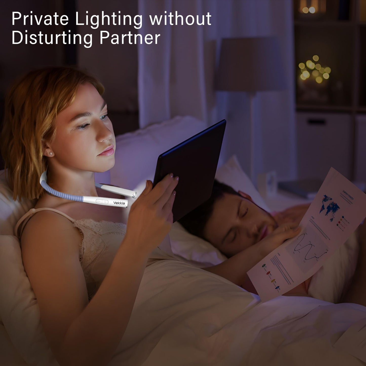 Vekkia LED Neck Reading Light Rechargeable, Book Light for Reading in Bed, 3 Colors & 5 Brightness Adjustable, Long Lasting. Great for Knitting, Camping & Repairing