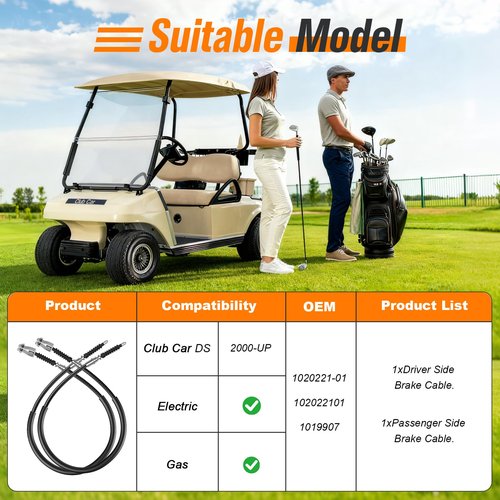 GODCTSUP Club Car Brake Cable Set, Golf Cart Brake Cables for Club Car DS 2000-Up Gas & Electric, Driver & Passenger Side Cables, OEM# 1020221-01, 102022101