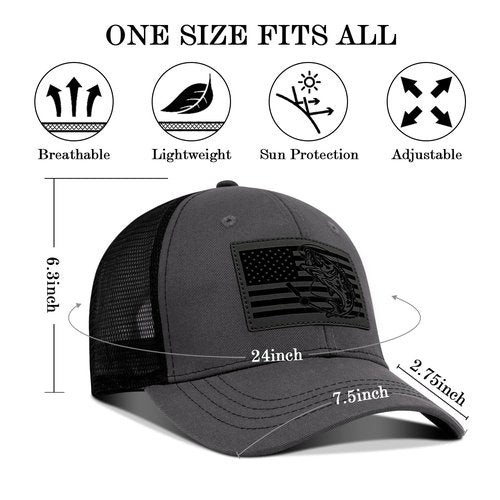 Fishing Hat for Men, Bass Fish Flag Trucker Hat for Dad Husband Grandpa Birthday Gifts Adjustable Mesh Baseball Cap