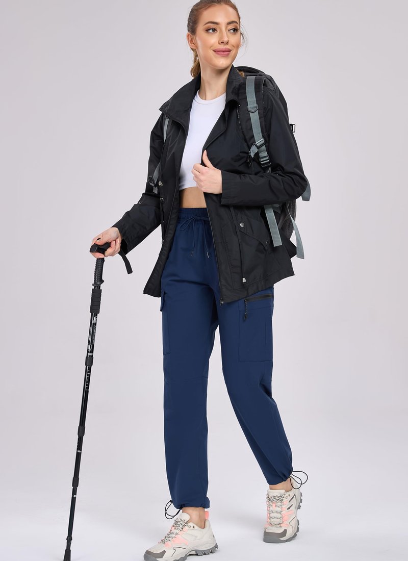 Oalka Women's Hiking Pants Water Resistant Quick Dry Cargo Pockets Pants True Navy Blue M